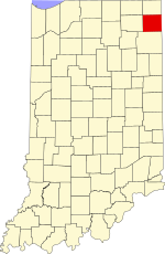 Map of Indiana highlighting DeKalb County