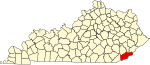 State map highlighting Harlan County