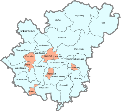 Städte und Landkreise des Rhein-Main-Gebietes gemäß IHK-Abgrenzung
