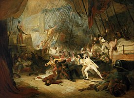 Nelson boarding the San Josef during the battle by George Jones