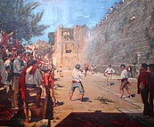 Basque Pelota's game under the Hondarribia's City Walls, by Gustave Colin in 1863