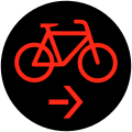 Rotes Radverkehr-Sinnbild mit Pfeil nach Rechts