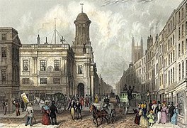 The Royal Exchange in 1837 shortly before it was destroyed by fire, showing the replacement tower