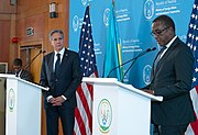 Secretary Blinken with Rwandan Foreign Minister Vincent Biruta in Kigali, Rwanda, August 2022
