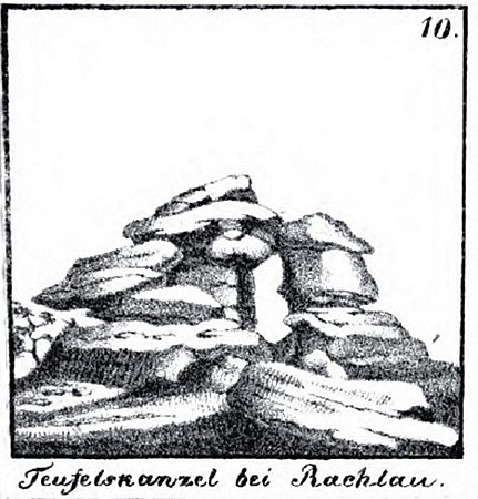 "Teufelskanzel von Rachlau", drawing by Karl Preusker, 1841.