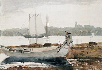 Gloucester Harbor and dory, 1880