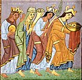Personifications of Sclavinia, Germany, Gaul and Rome bringing gifts to Otto III.