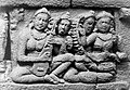 Hindu, Buddhist. 9th century AD, Borobudur (Shailendra dynasty). 3-stringed lute and harp. In this time, the Chinese pipa was still being played horizontally. Lute player may be using plectrum.