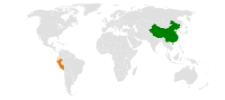 Map indicating locations of China and Peru