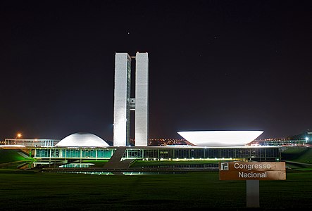 The National Congress building in Brasília by Oscar Niemeyer (1956–61)