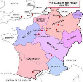 map of 7th-century Frankish lands