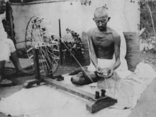 Mahatma Gandhi, spinning thread