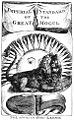 An engraving from Edward Terry's A Voyage to East-India (1655) titled Imperial Standard of the Great Mogul (featuring the Nad-e-Ali represented by the lion, and the sun known as Aftab).