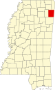 State map highlighting Itawamba County