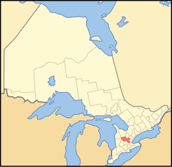 Map showing Wellington County's location in Ontario