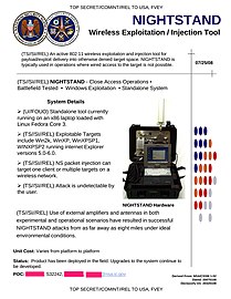 NIGHTSTAND - Mobile device that introduces NSA software to computers up to 8 miles (13 kilometers) away via Wireless LAN