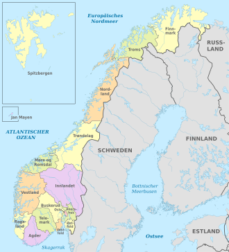 Karte Norwegens mit den Fylkern