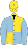 Yellow and light blue (quartered), blue sleeves, yellow cap