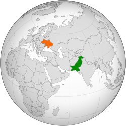 Map indicating locations of Pakistan and Ukraine