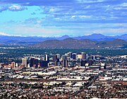 Northern skyline, downtown Phoenix in foreground, "S" mountain clearly visible on high resolution.