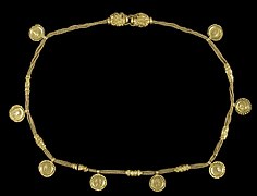 Gold Roman Necklace with Pendant Coins and Braided Chain- Walters 571600