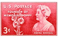 United States commemorative stamp depicting Moina Michael and corn poppies