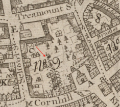 Detail of 1743 map of Boston, showing Savage's Court