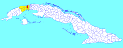 Caimito municipality (red) within Artemisa Province (yellow) and Cuba