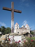 Cross on lawn of Mission Santa Barbara.