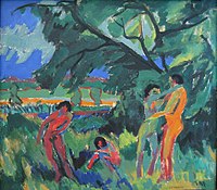 Ernst Ludwig Kirchner, Naked Playing People, 1910. Die Brücke, an Expressionist group active after 1905.