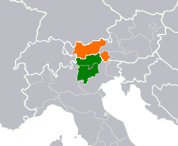 Location of Tyrol–South Tyrol–Trentino in Central Europe