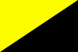 A two-colored flag, split diagonally, with yellow at the top and black at the bottom