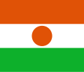 The flag of Niger, a charged horizontal triband.