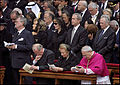 Rüütel with Albert II and Queen Paola of Belgium, Prince Henrik of Denmark, Bernadette Chirac, President Jorge Sampaio of Portugal, President George W. Bush and First Lady Laura Bush of the United States, and President Gloria Macapagal Arroyo of the Philippines at the funeral of John Paul II.