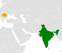 Map indicating locations of India and Romania