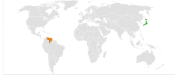 Map indicating locations of Japan and Venezuela