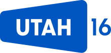 The word "Utah" in an angled rectangle with 16 off to the right.