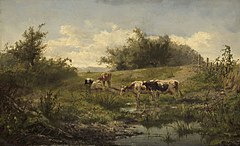 'Landscape with cows at a puddle', 1856–58; oil-painting on panel