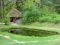 Latvian bathhouse with a pond built in 1862 in Kurzeme, The Ethnographic Open-Air Museum of Latvia