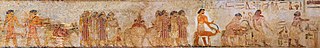 A group of West Asiatic peoples (possibly Canaanites and precursors of the future Hyksos) depicted entering Egypt circa 1900 BC. From the tomb of a 12th dynasty official Khnumhotep II.[28][29][30][31]