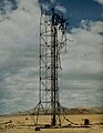 The mangled tower for the Ruth test. The explosion failed to level the testing tower, only somewhat damaging it.