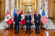 Secretary Blinken with Peruvian President Pedro Castillo and Foreign Minister Cesar Landa in Lima, Peru, October 2022