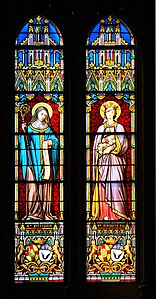 Stained glass depicting Saint Getrude the Great and Saint Elizabeth of Hungary