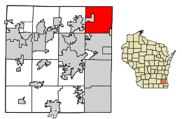 Location of Menomonee Falls in Waukesha County, Wisconsin.