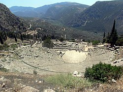 The ruins of the ancient Greek theatre of Delphi