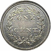 1850 non-perforated reverse, with the denomination surrounded by a wreath