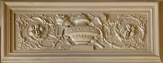 Neo-Louis XVI style panel with rinceaux and an urn in the Nicolae T. Filitti/Nae Filitis House (Calea Dorobanților no. 18), Bucharest, by Ernest Doneaud, c.1910[17]
