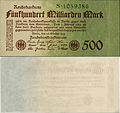 500 Mrd. Mark (500.000.000.000 Mark) 26. Oktober 1923