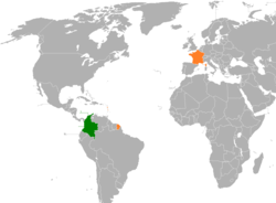 Map indicating locations of Colombia and France