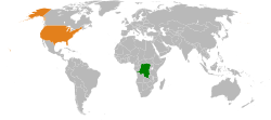 Map indicating locations of Democratic Republic of the Congo and USA